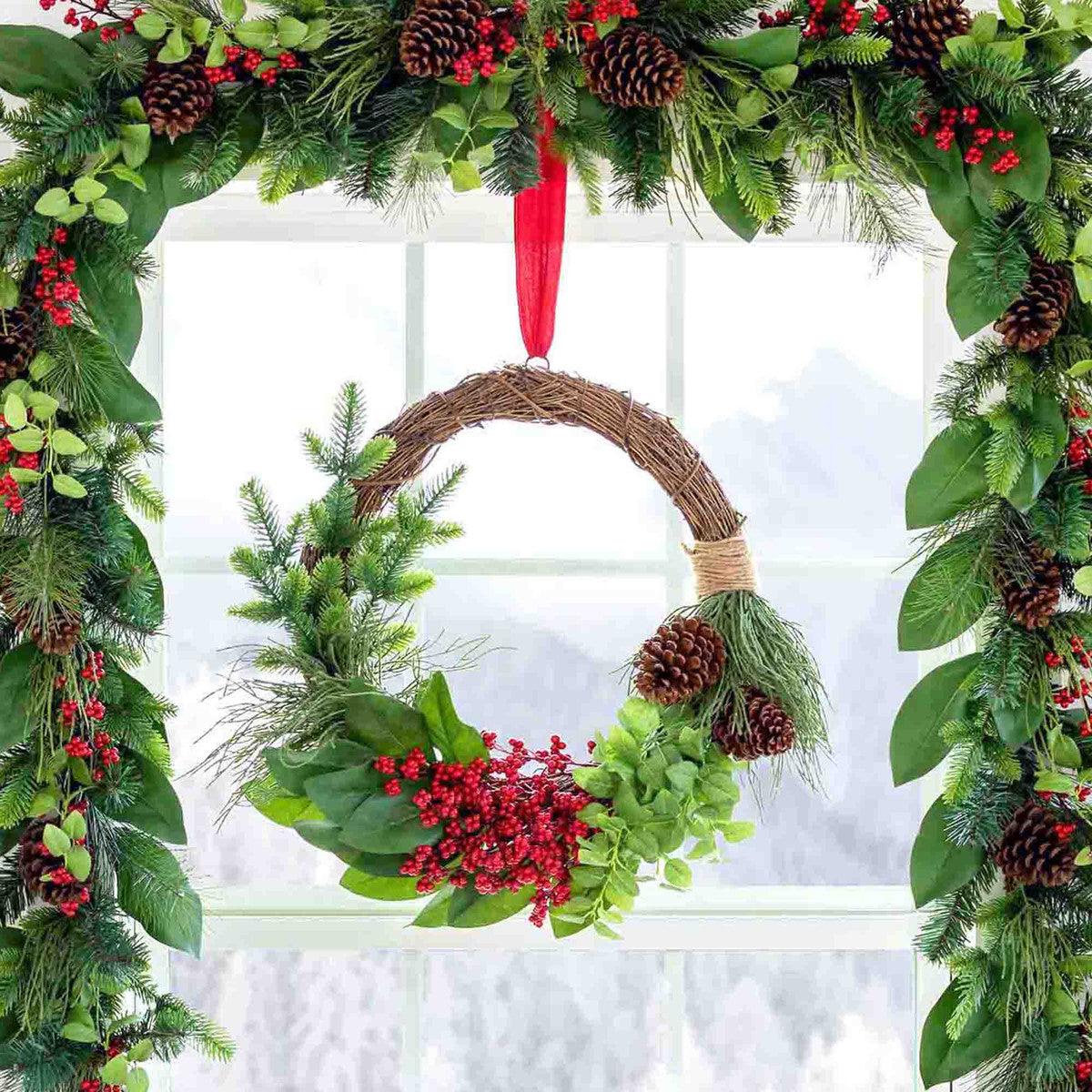 Winter Foliage and Berry Layered Vine Wreath - Signastyle Boutique