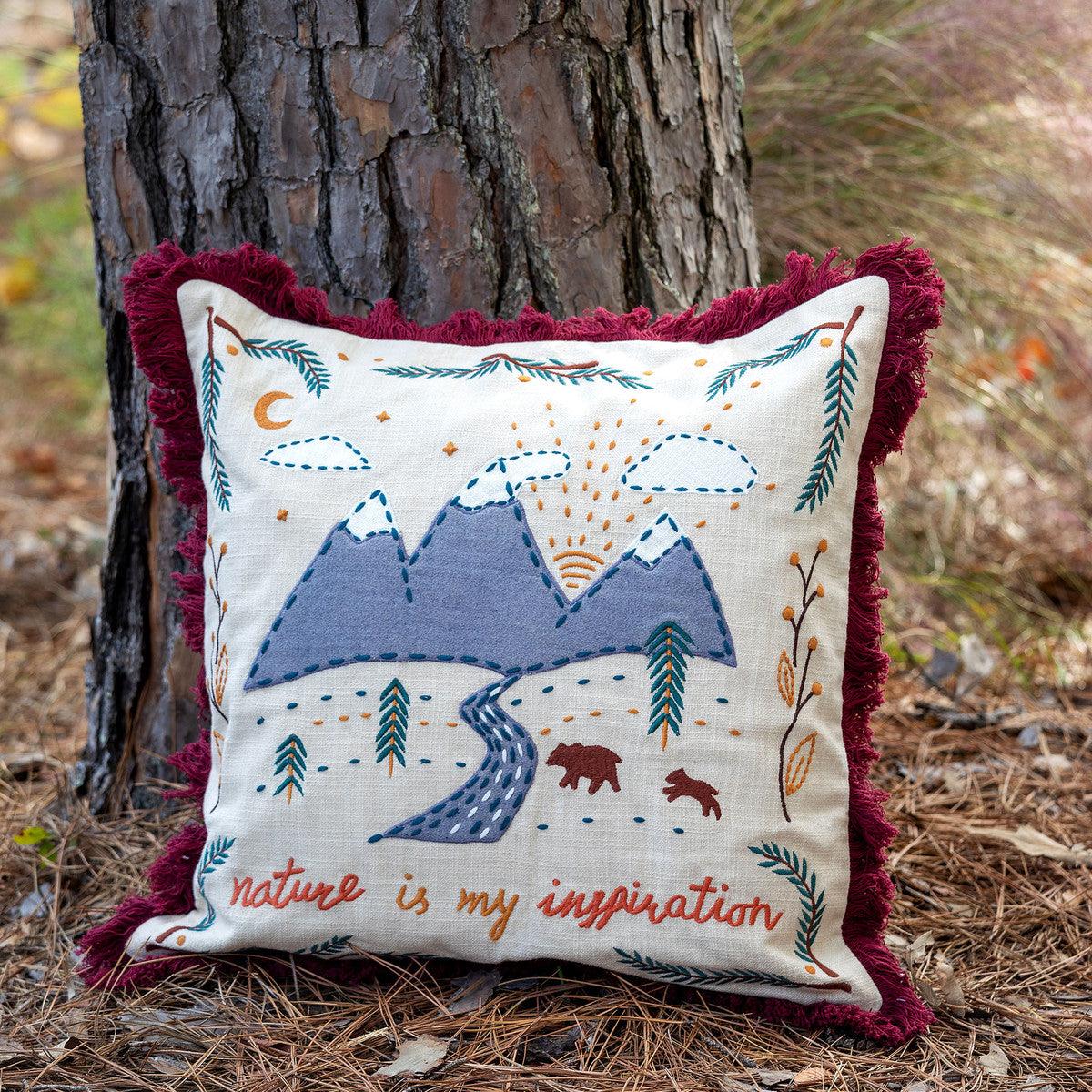 Mountain Road Appliqued Cotton Pillow - Signastyle Boutique