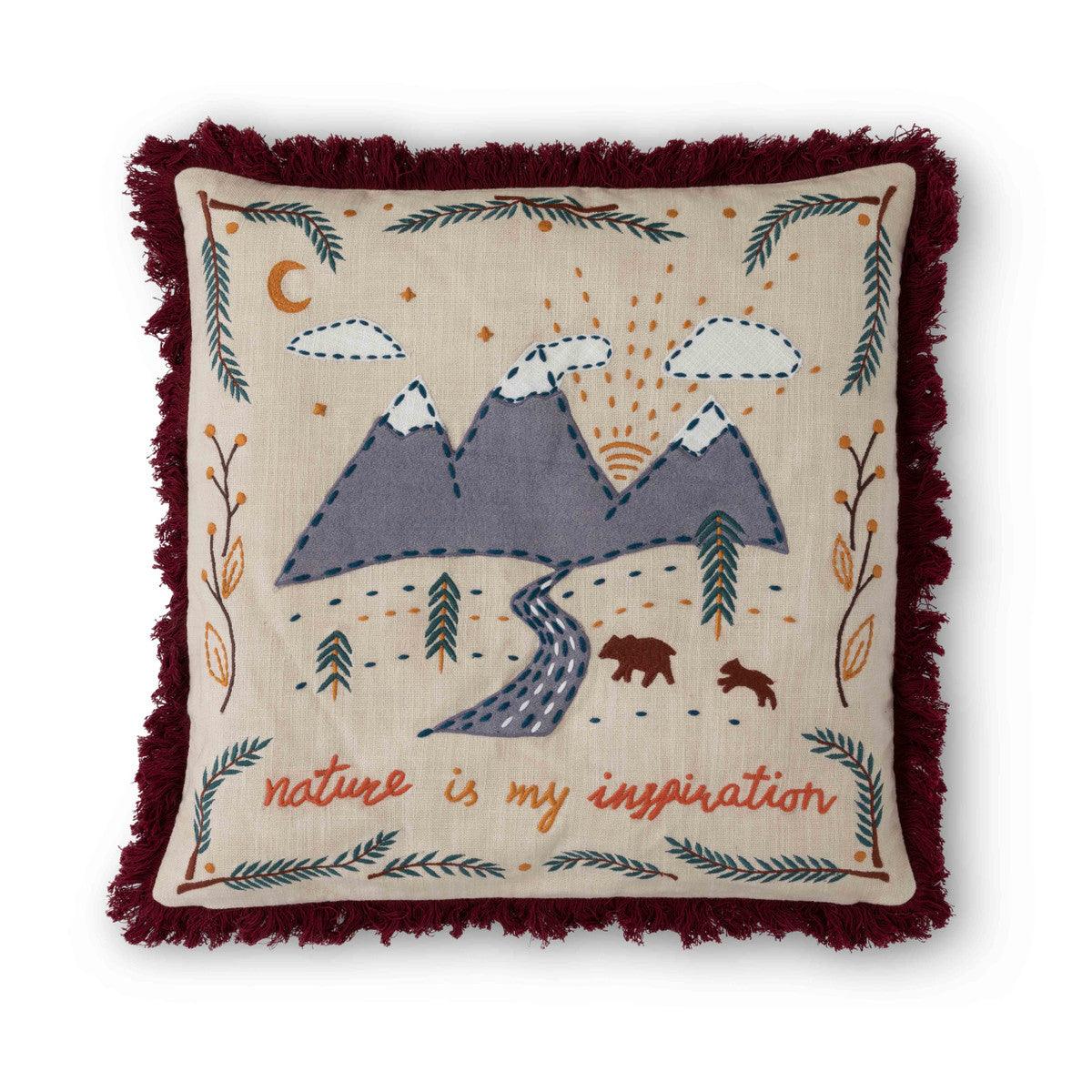 Mountain Road Appliqued Cotton Pillow - Signastyle Boutique