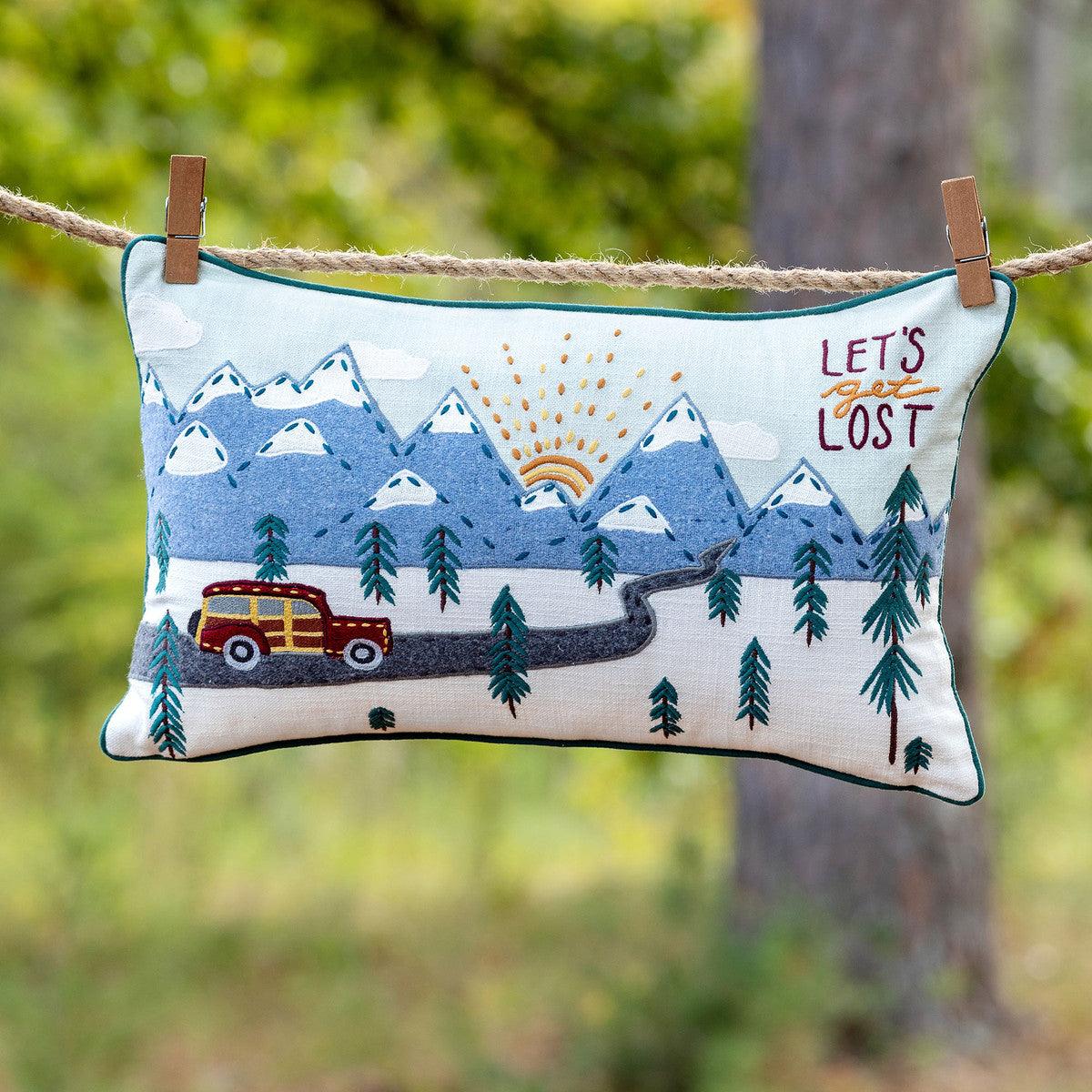 "Let's Get Lost" Appliqued Cotton Pillow - Signastyle Boutique