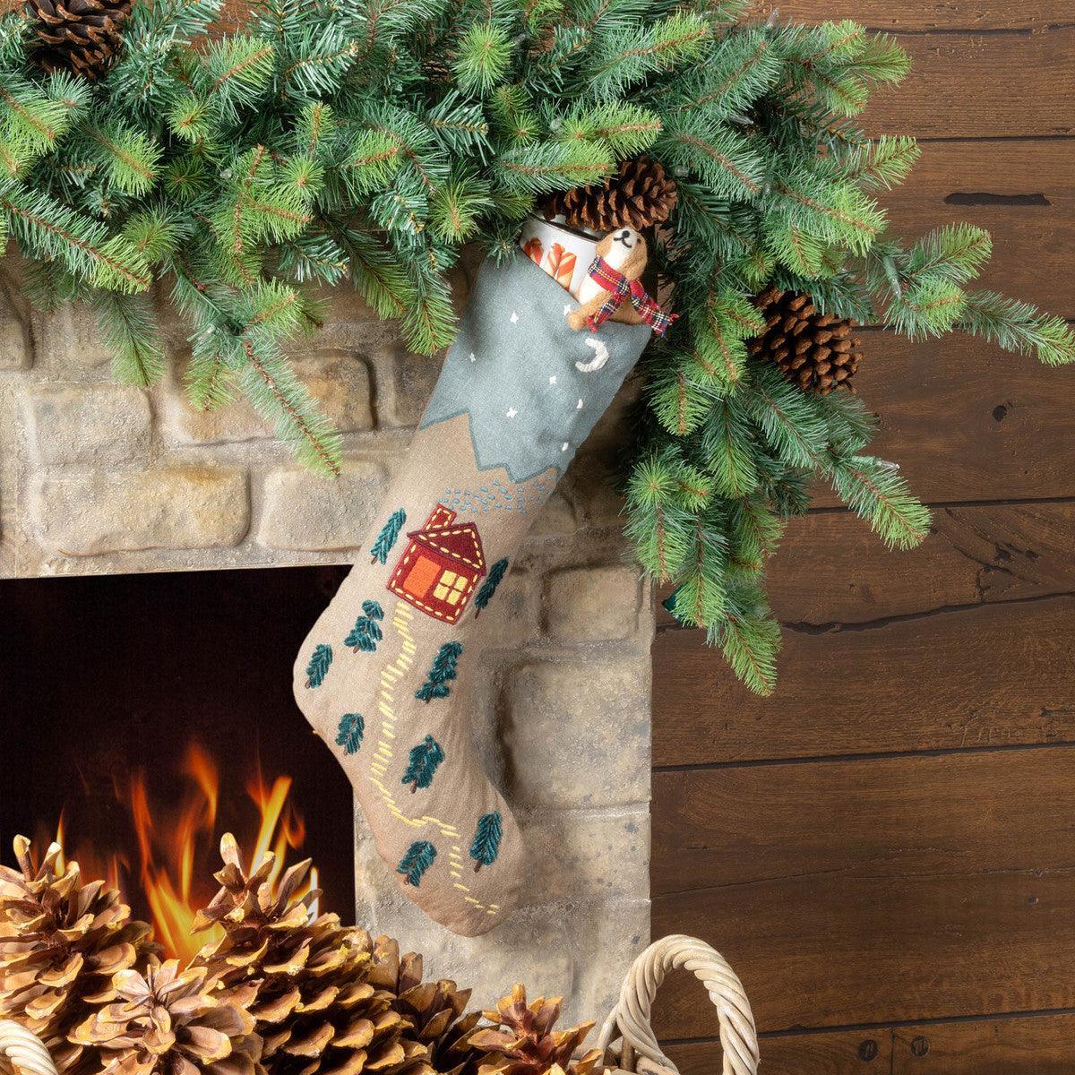 Cabin Cozy Appliqued Linen Stocking - Signastyle Boutique