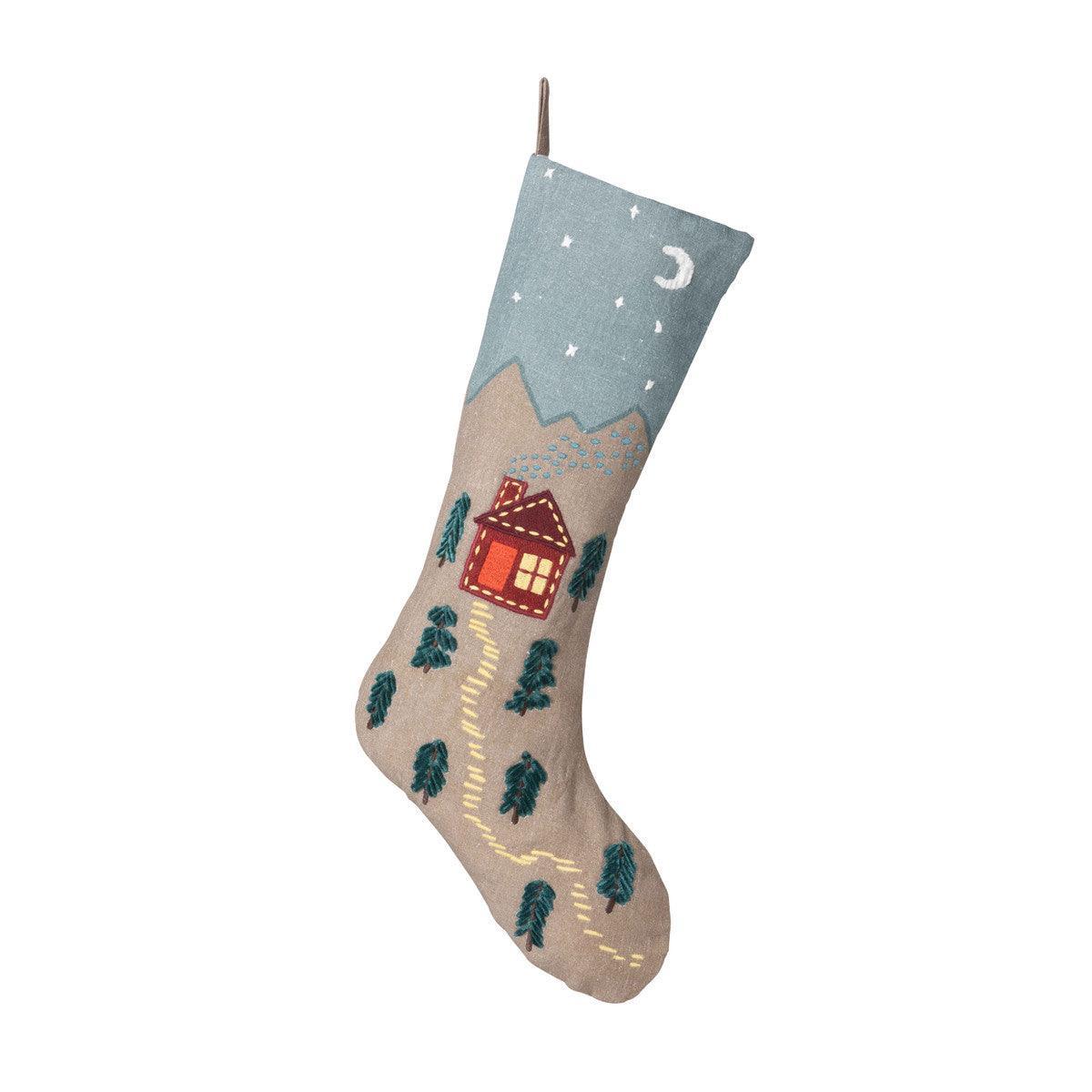 Cabin Cozy Appliqued Linen Stocking - Signastyle Boutique