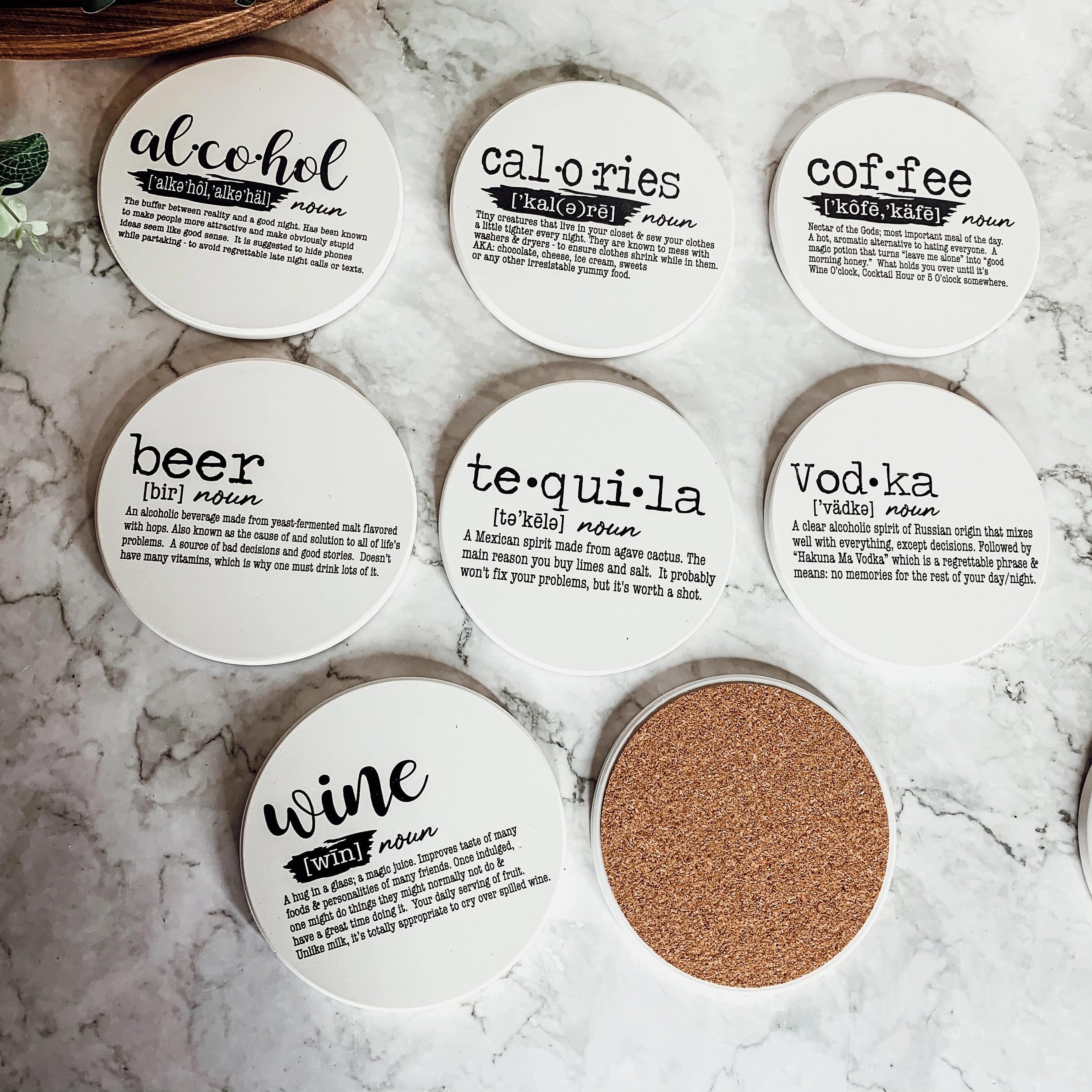 Funny Dictionary Definition Ceramic + Cork Coasters, Barware - Signastyle Boutique