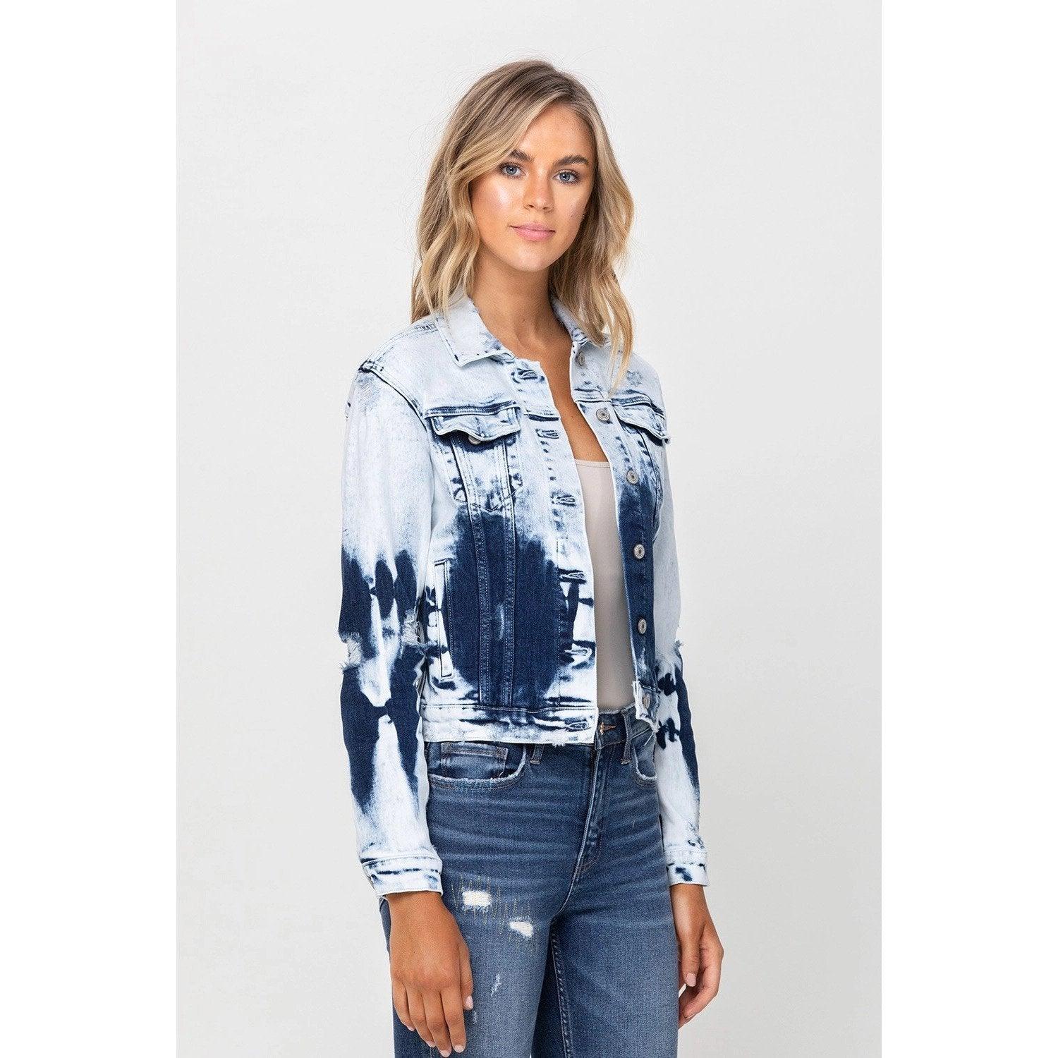 Classic Fit Cropped Jacket with Dip Dye Bleach - Signastyle Boutique