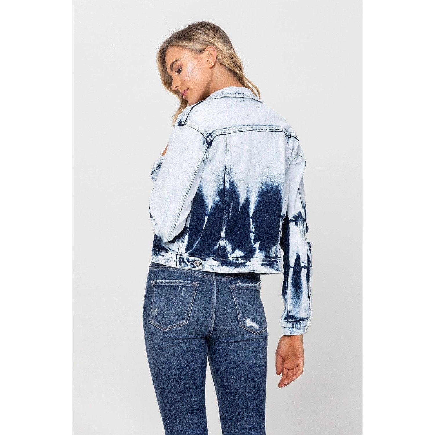 Classic Fit Cropped Jacket with Dip Dye Bleach - Signastyle Boutique