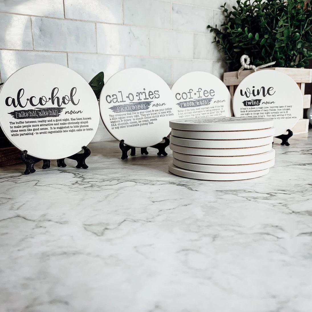 Funny Dictionary Definition Ceramic + Cork Coasters, Barware - Signastyle Boutique