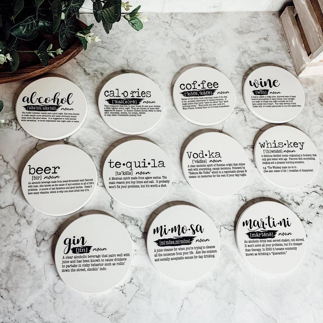 Funny Dictionary Definition Ceramic + Cork Coasters, Barware - Signastyle Boutique