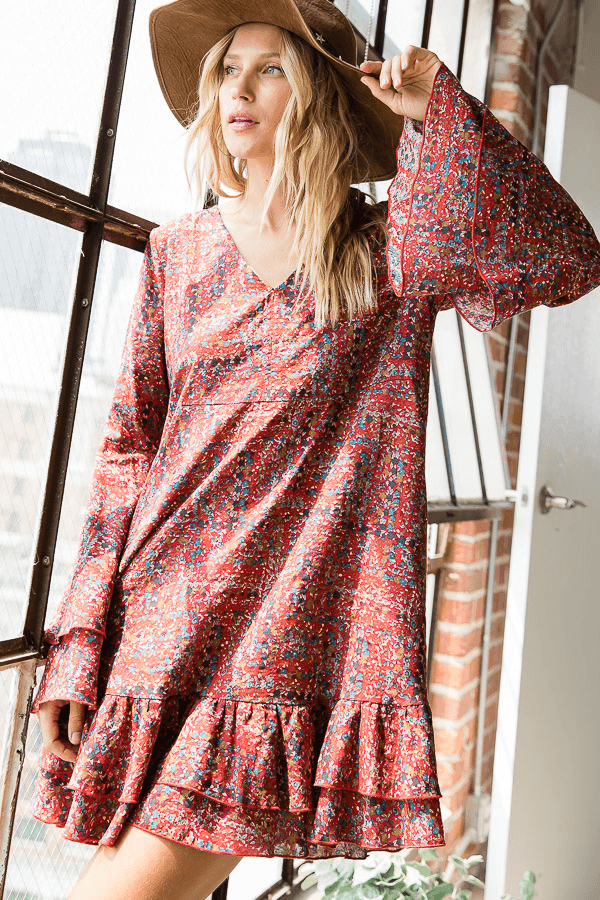 Floral Print Ruffle Sleeves Midi Dress - Signastyle Boutique