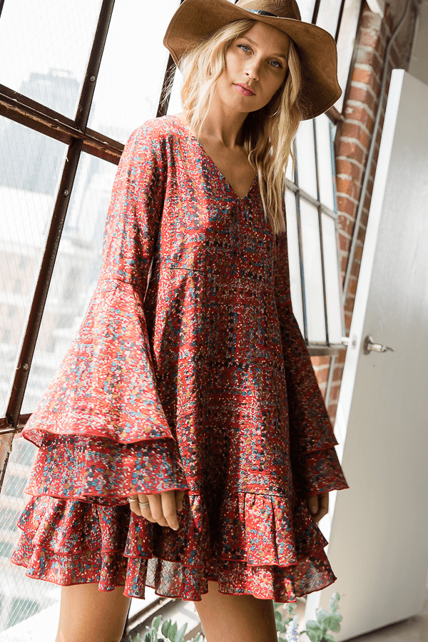 Floral Print Ruffle Sleeves Midi Dress - Signastyle Boutique