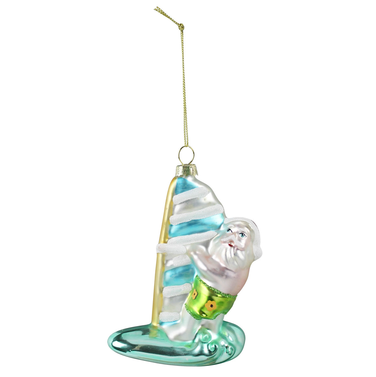 Surfing Santa Ornament, Glass