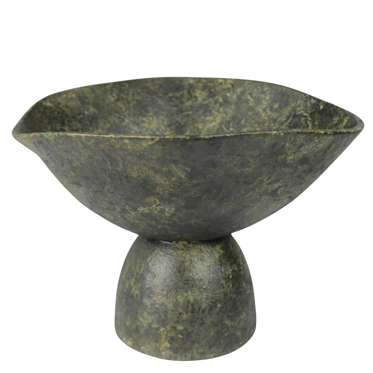 Bastia Organic Bowl on Base, Green Patina