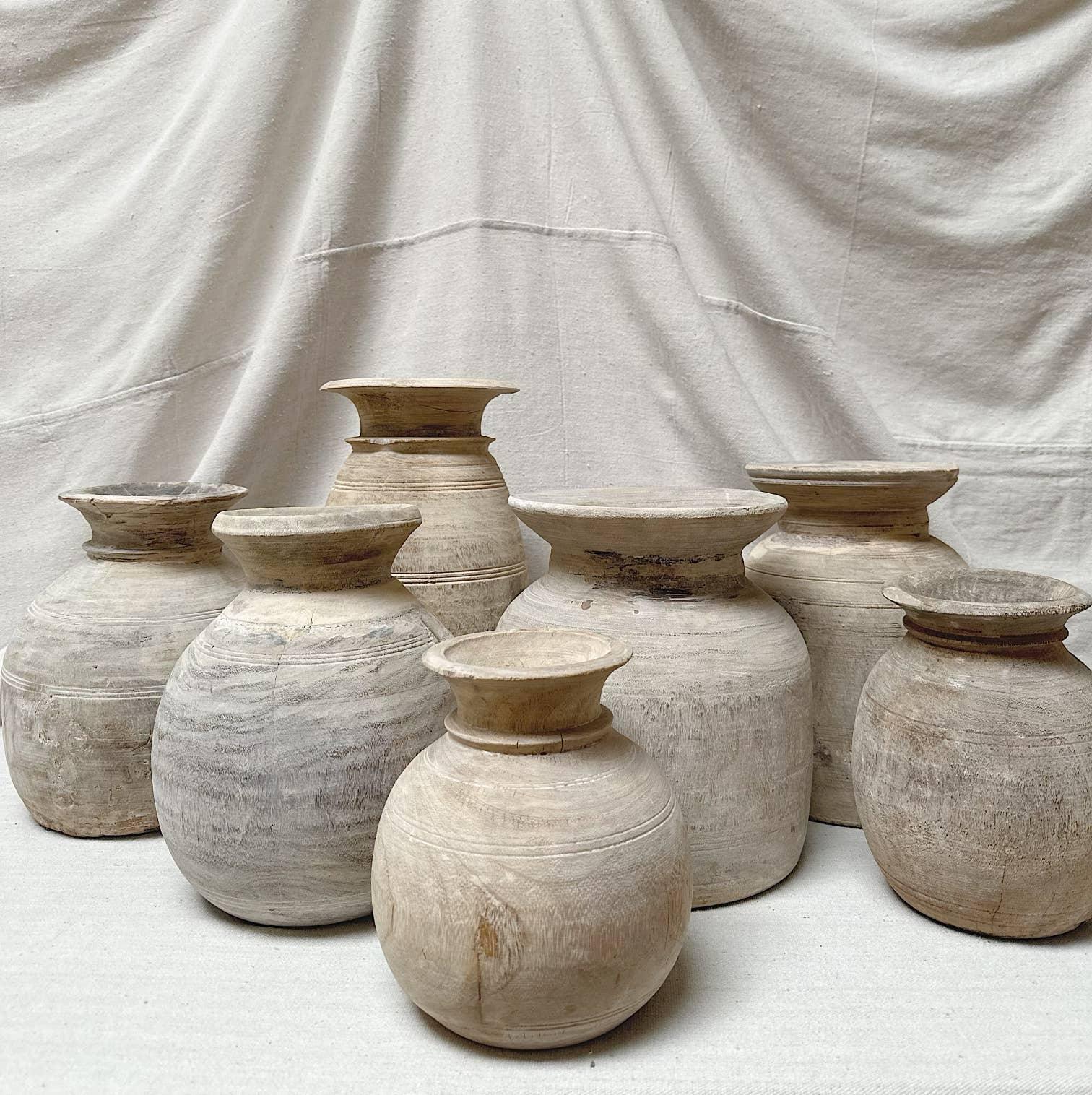 Antique Neutral Wooden Vase: Small - Signastyle Boutique