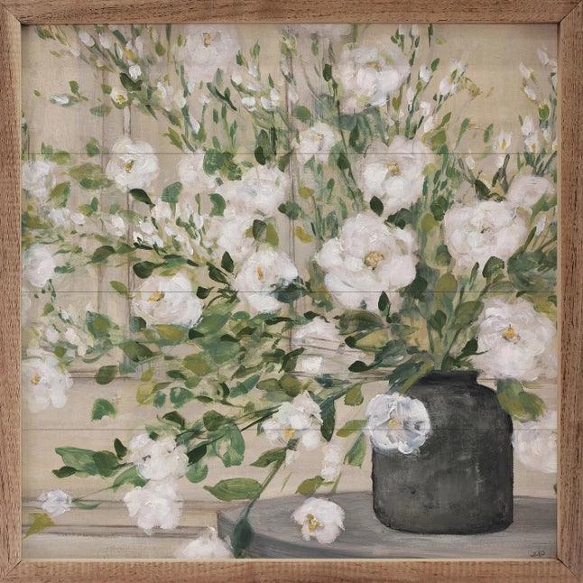 White Bouquet Gray Vase by Julia Purinton 16x16 - Signastyle Boutique