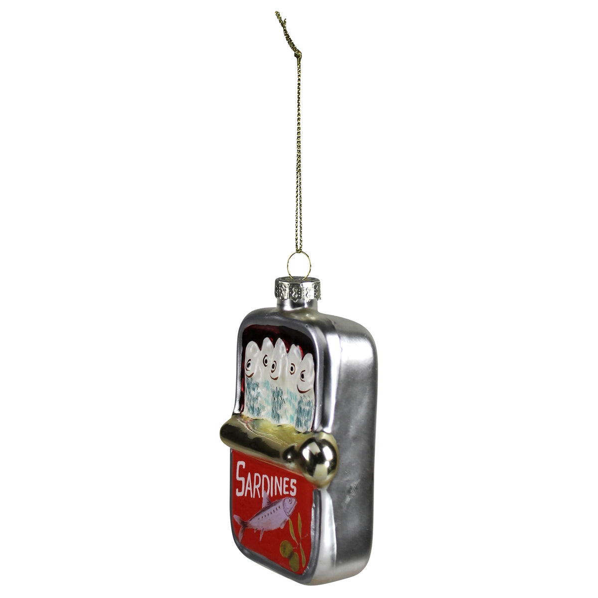 Red Sardine Can Ornament, Glass