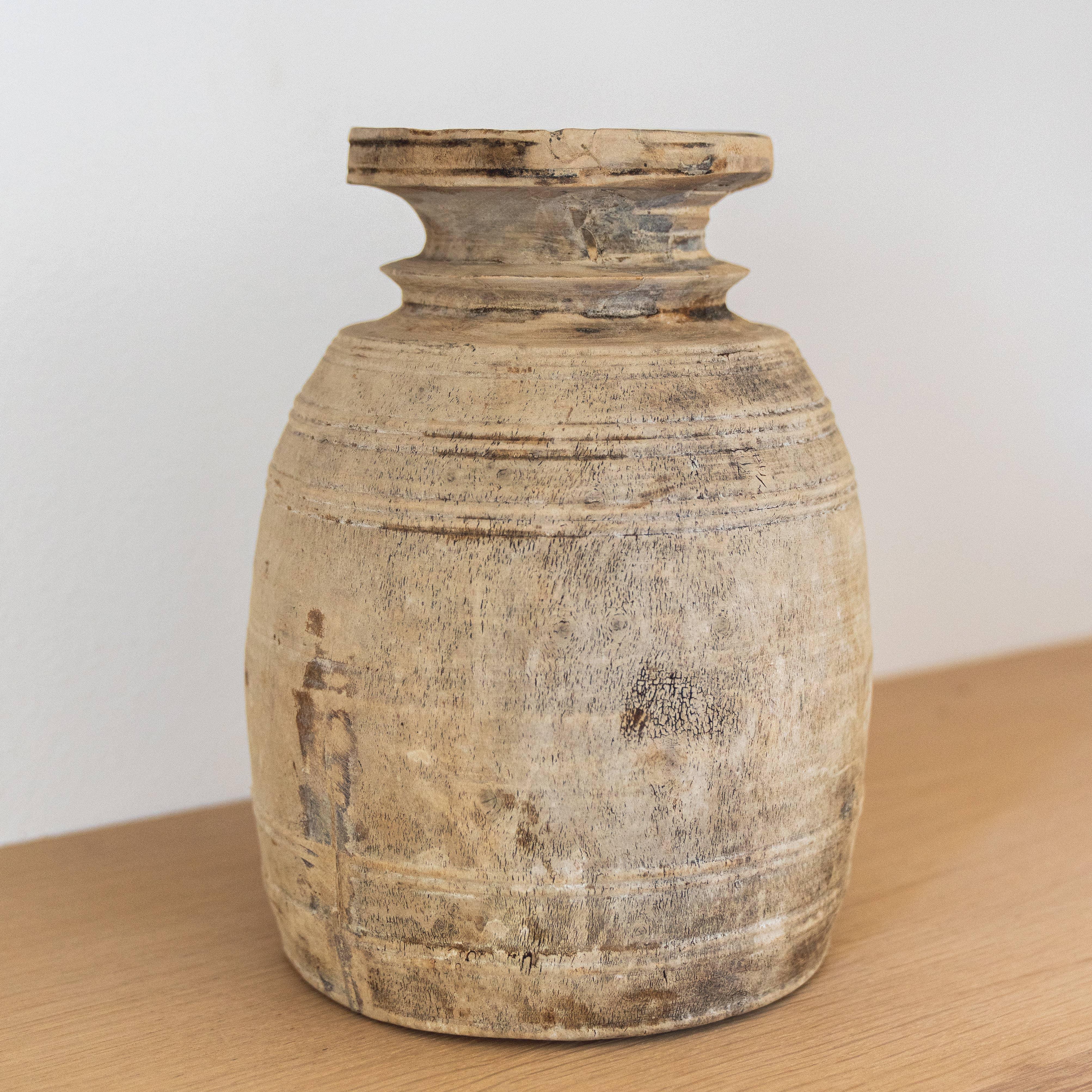 Antique Neutral Wooden Vase: Small - Signastyle Boutique