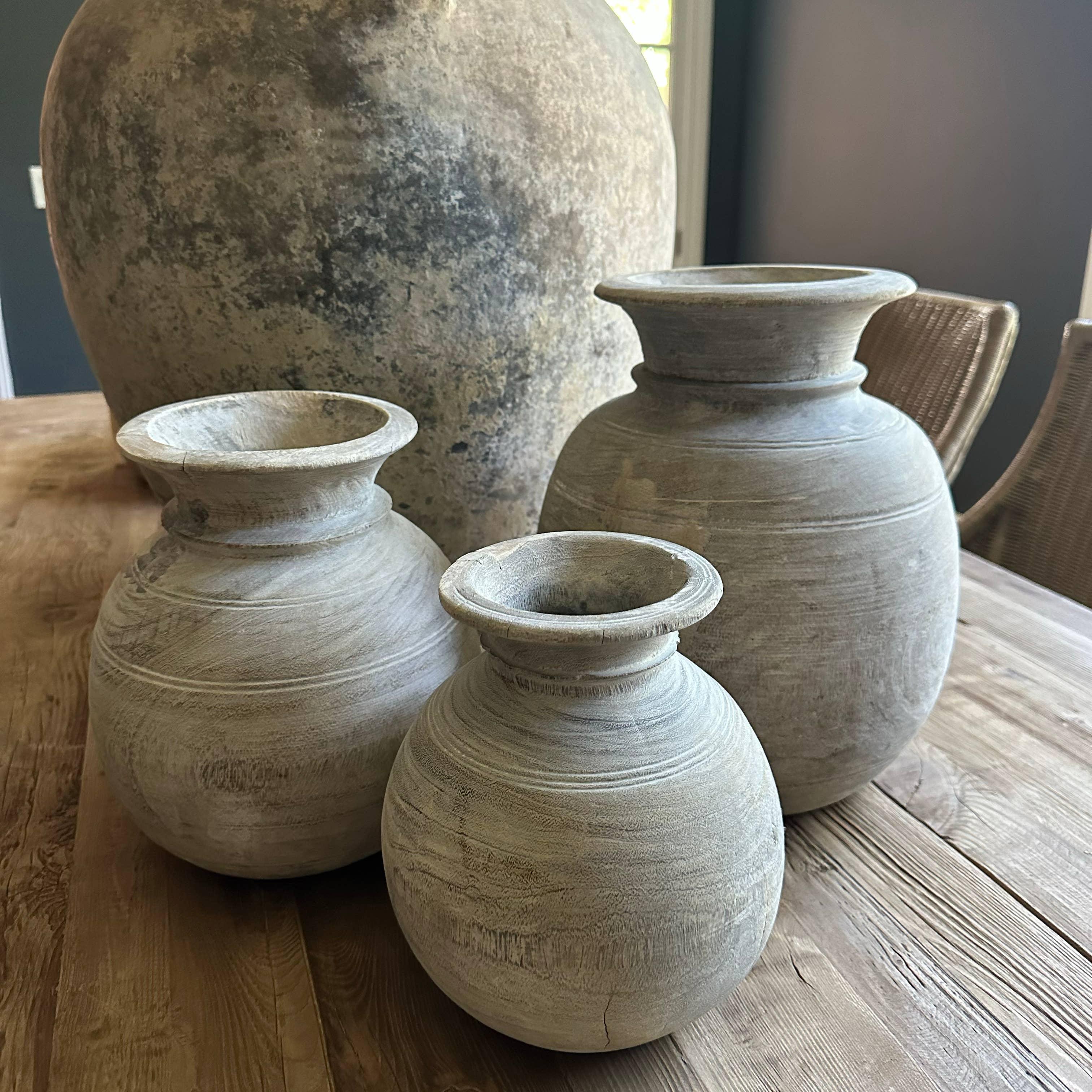 Antique Neutral Wooden Vase: Medium - Signastyle Boutique