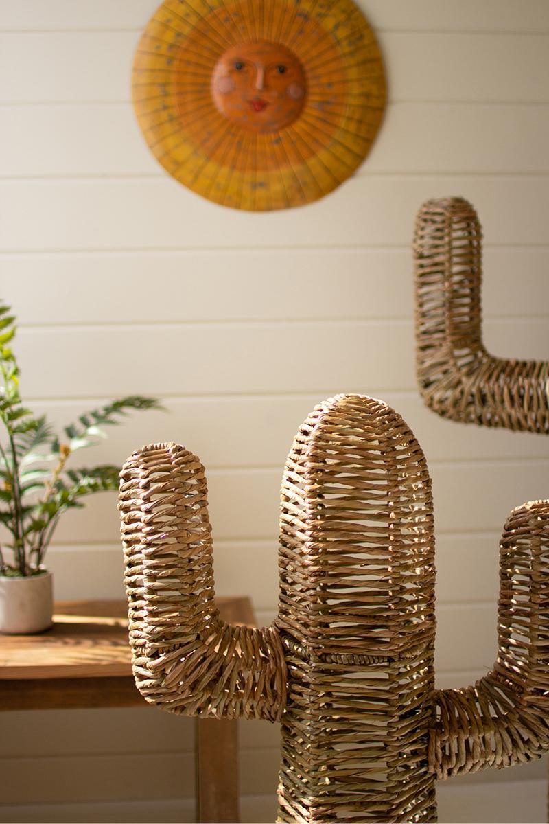 Set Of Two Woven Seagrass And Iron Cacti