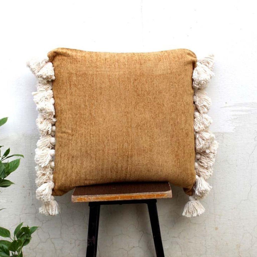 Mustard Chenille 20" X 20" Pillow with Tassels - Signastyle Boutique