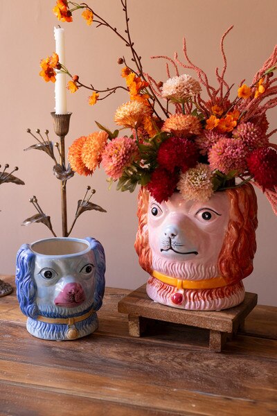 Set Of Two Vintage Inspired Ceramic Colorful Dog Vases