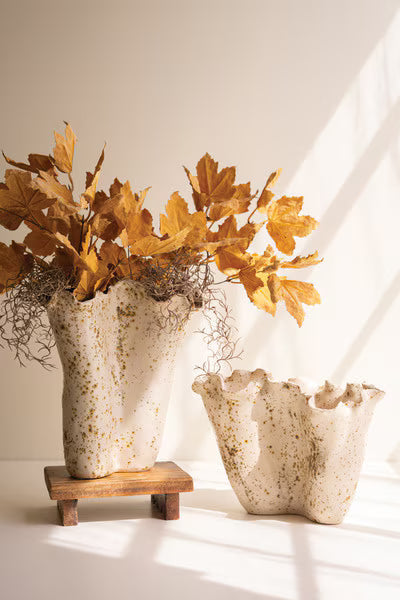 Set Of Two Ceramic Rustic Edge Vases
