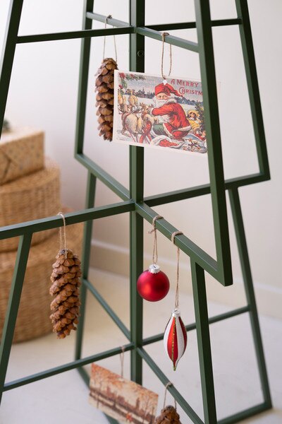 Green Painted Metal Christmas Tree Ornament Display