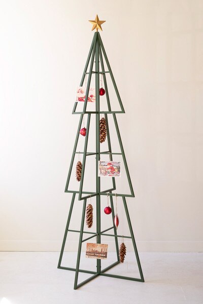 Green Painted Metal Christmas Tree Ornament Display