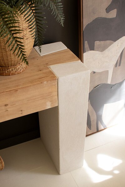 Textured Console With Wooden Top