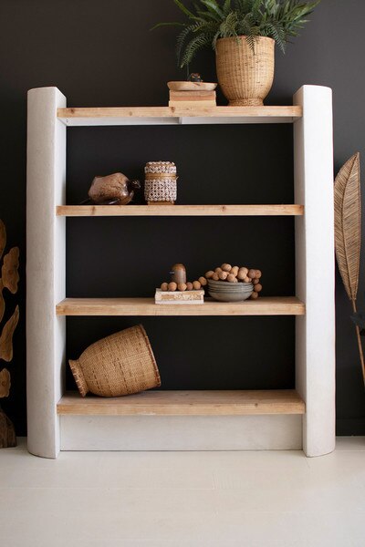 Textured Shelving Unit With Four Wooden Shelves #1