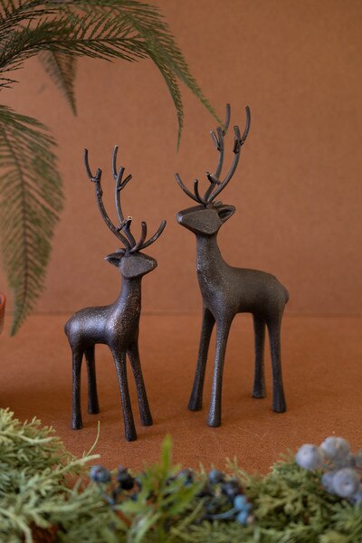 Set Of Two Cast Iron Reindeer