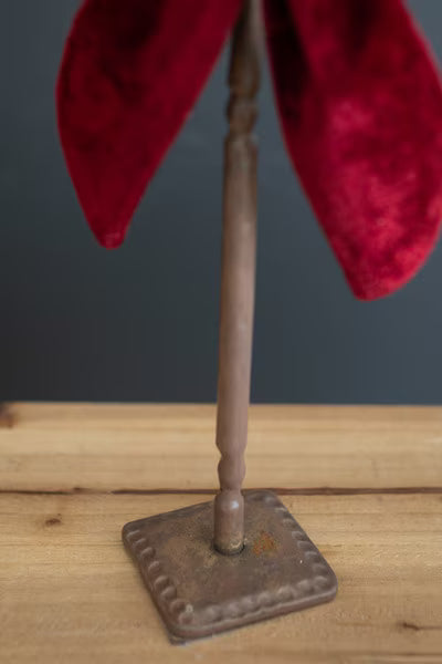 Set Of Two Antique Brass Taper Candle Holders W Velvet Bows