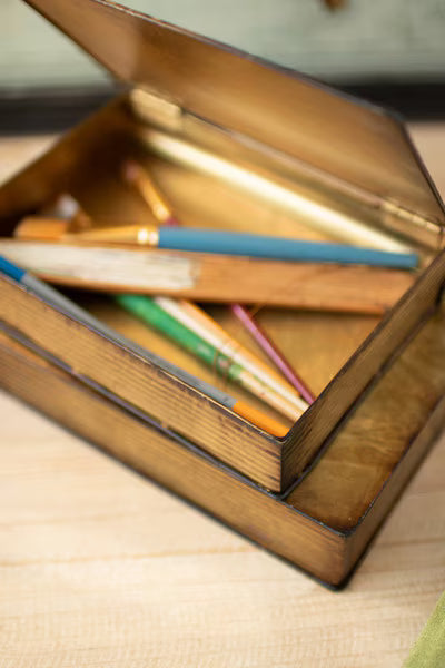 Set Of Two Antique Brass Book Boxes