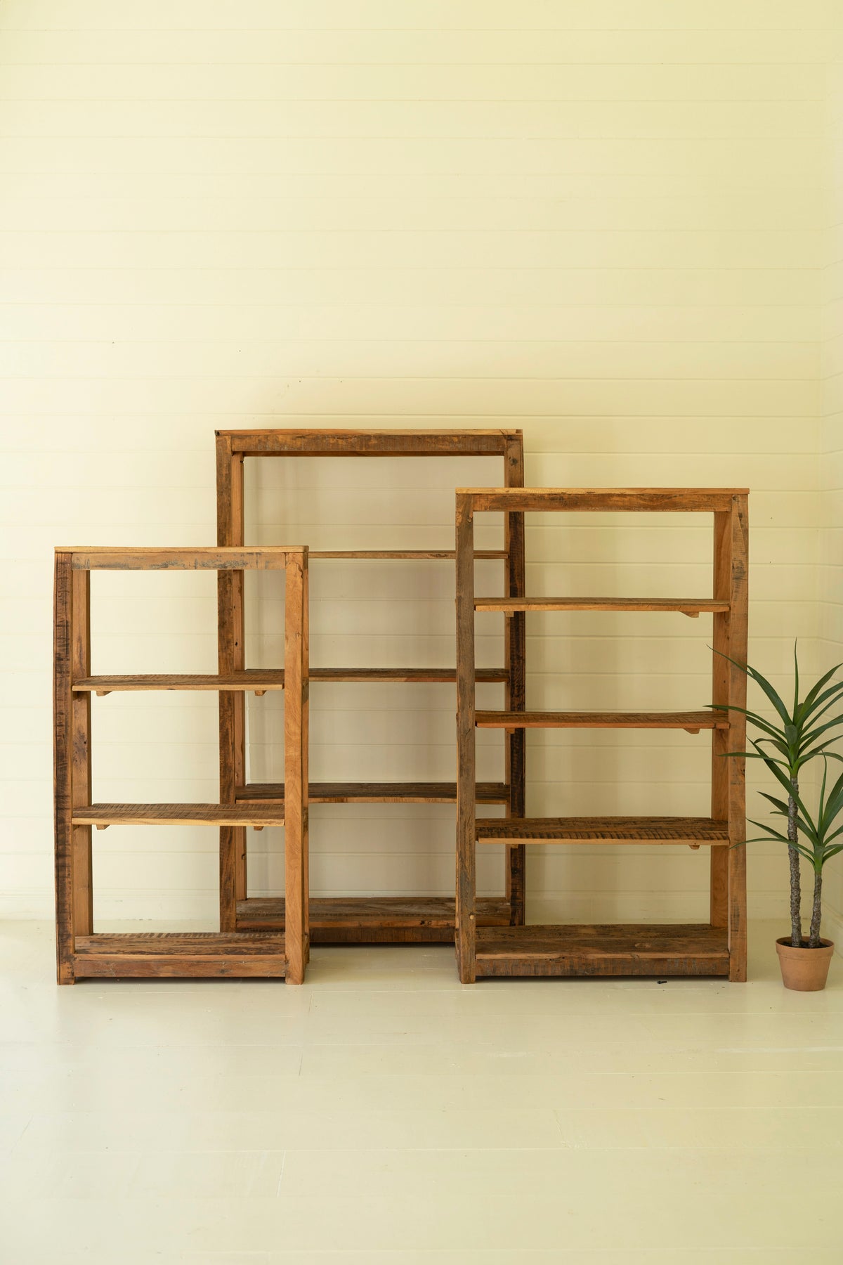 Set Of Three Recycled Wood Shelving Units