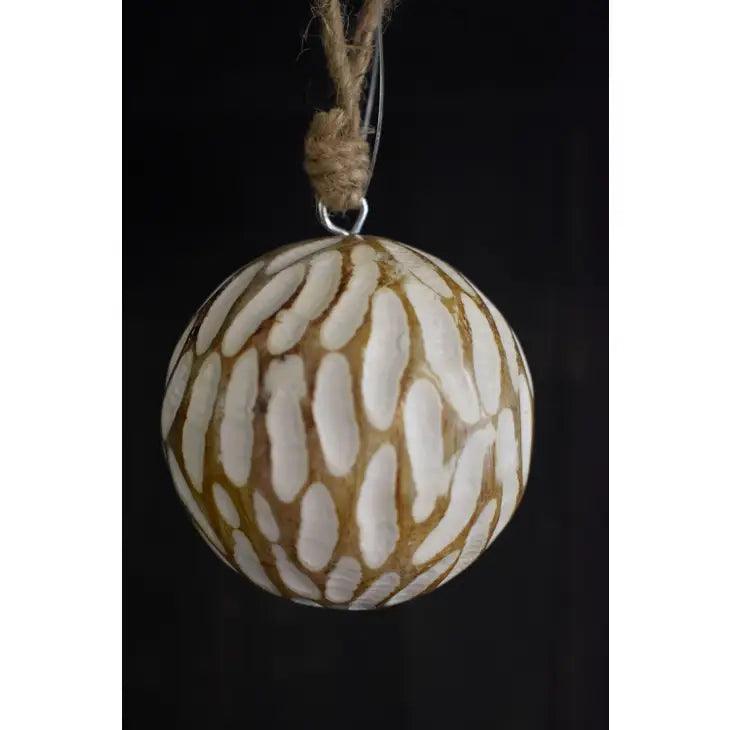 Scooped Carved Mangowood Hanging Ball Ornament 2.5in - Signastyle Boutique