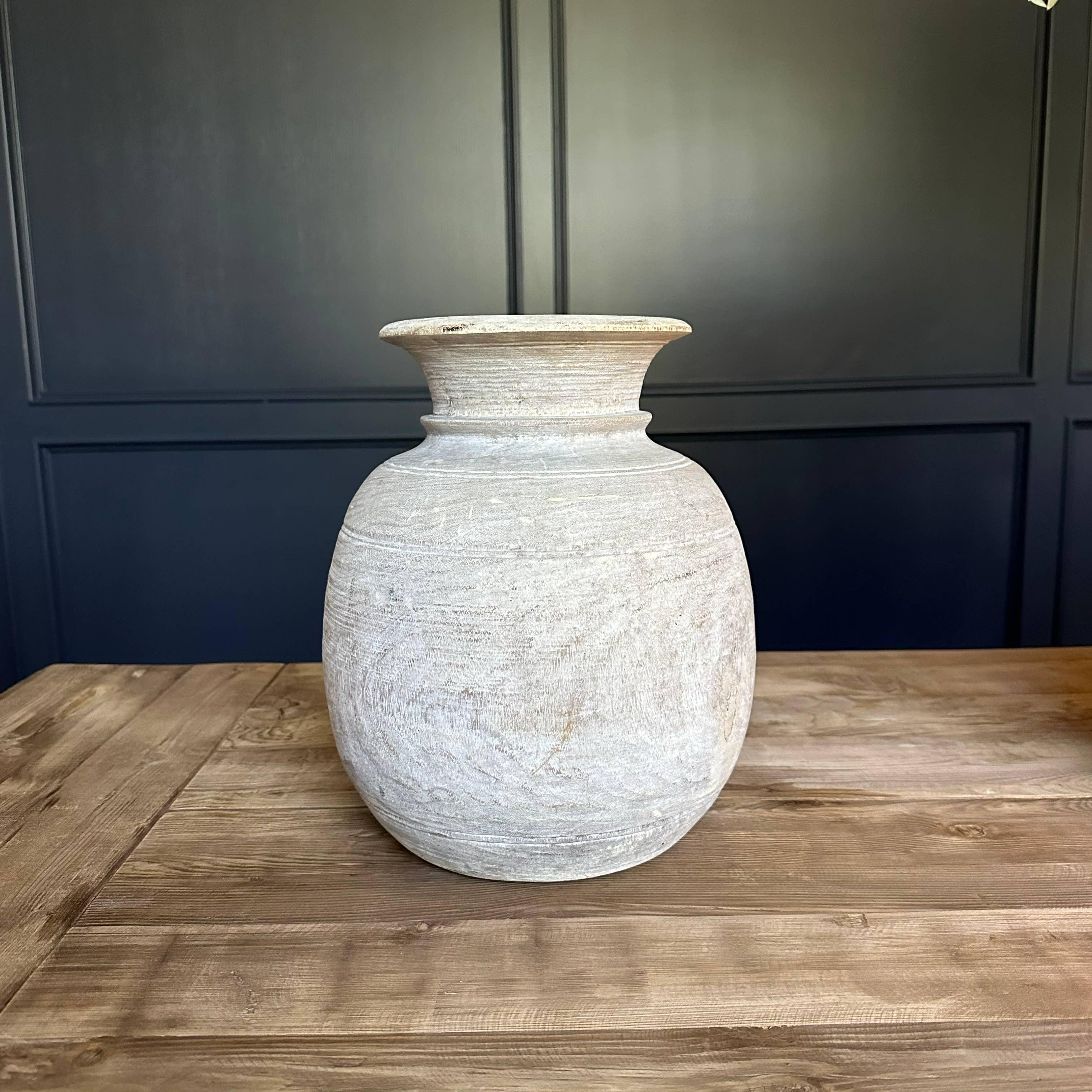 Antique Neutral Wooden Vase: Small - Signastyle Boutique