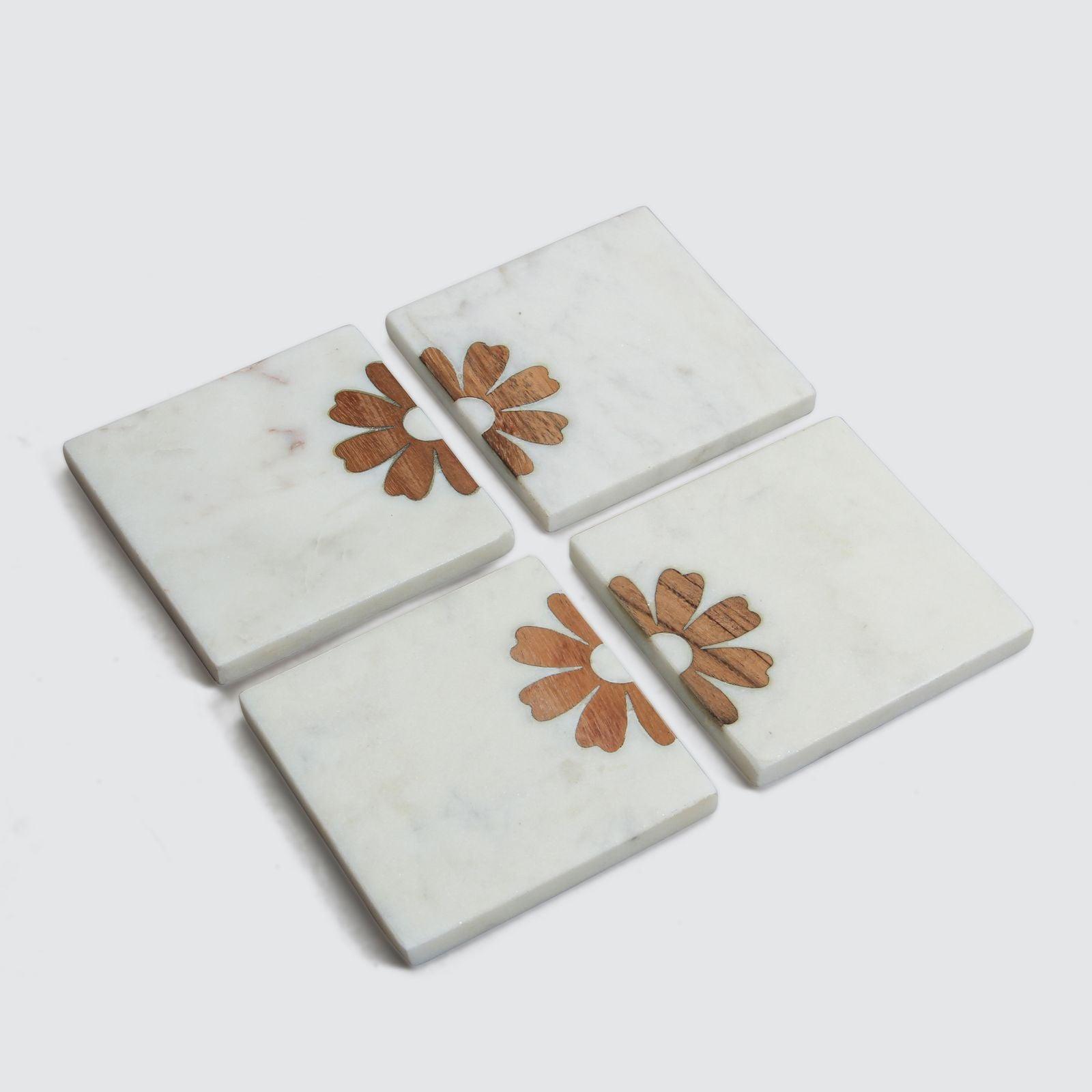 Marble & Mango Wood Coasters - Set of 4 - Signastyle Boutique