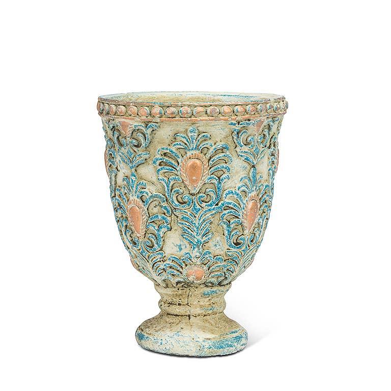 Small Turquoise/Gold Pedestal Planter - Signastyle Boutique