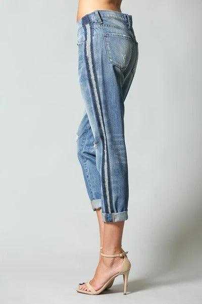 Flying Monkey Tuxedo Stripe Distressed Jeans - Signastyle Boutique