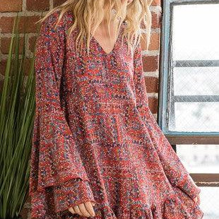 Floral Print Ruffle Sleeves Midi Dress - Signastyle Boutique