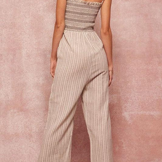 Striped Linen-Blend Smocked Cami Pocket Jumpsuit - Signastyle Boutique