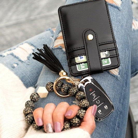 Leopard Beaded Key Ring Wallet Bracelet - Signastyle Boutique