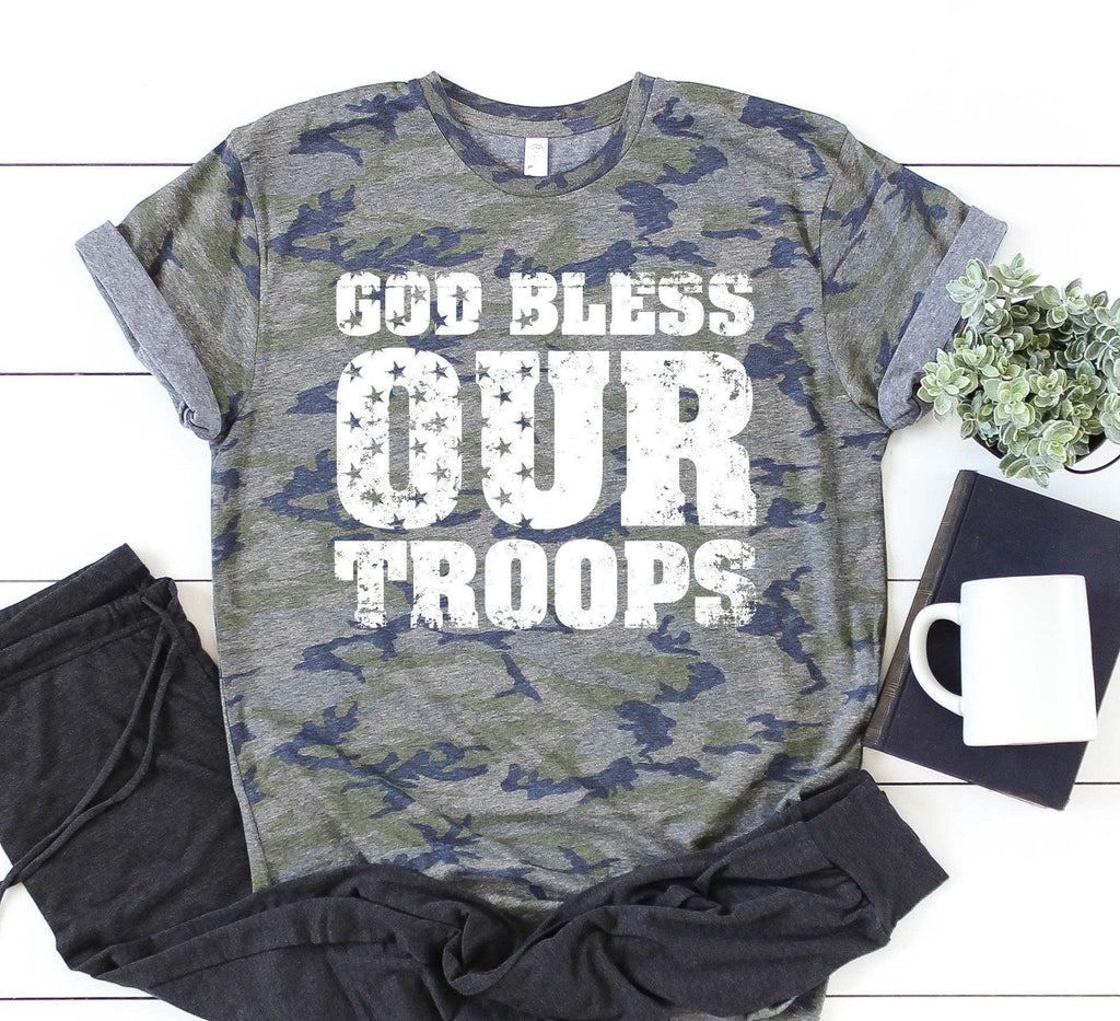 God Bless Our Troops Camo Tee-Graphic Tee-Rustic Barn Boutique