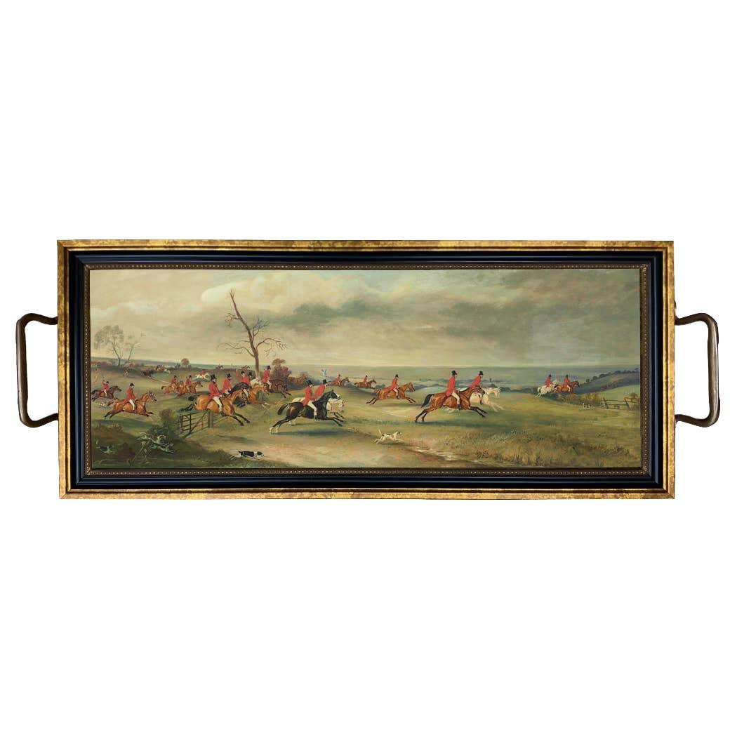 Vintage Fox Hunt Scene Decorative Tray with Brass Handles - Signastyle Boutique