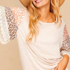 Two Tone Knit Bell Sleeve Top with Lace - Signastyle Boutique