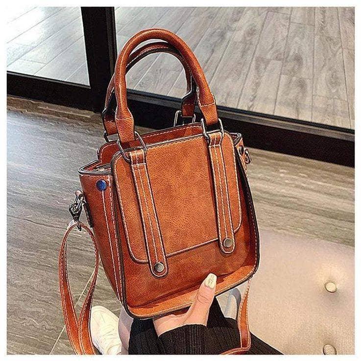 Contrast Stitch Top Handle Bag-Handbags-Rustic Barn Boutique