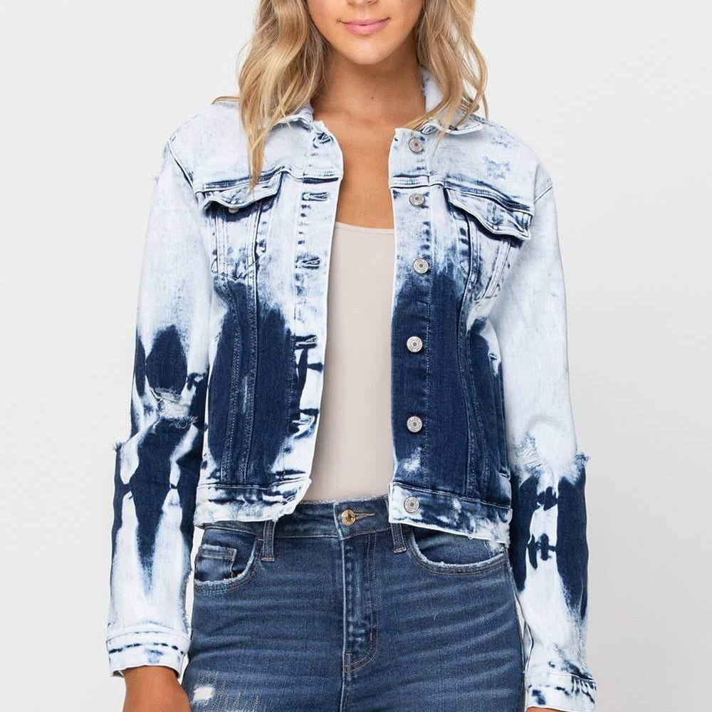Classic Fit Cropped Jacket with Dip Dye Bleach - Signastyle Boutique