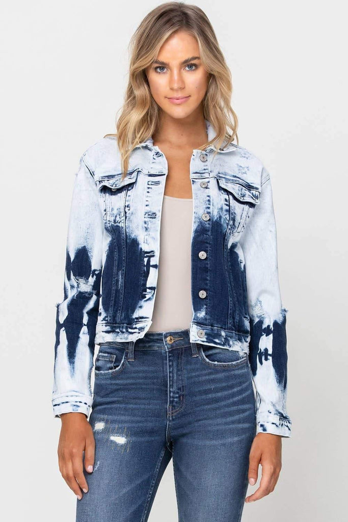 Classic Fit Cropped Jacket with Dip Dye Bleach-Rustic Barn Boutique