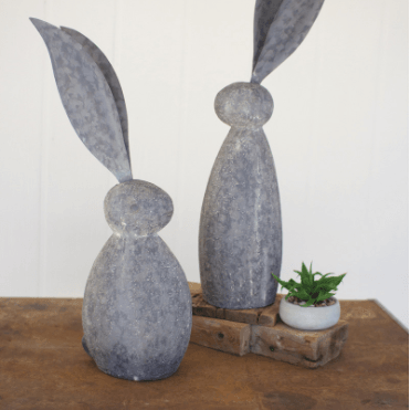 Faux Stone Rabbits With Tall Metal Ears - Signastyle Boutique