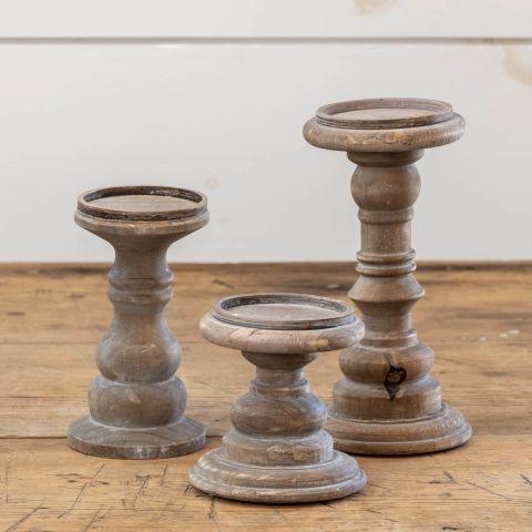 Aged Wood Pillar Candle Holders - Signastyle Boutique