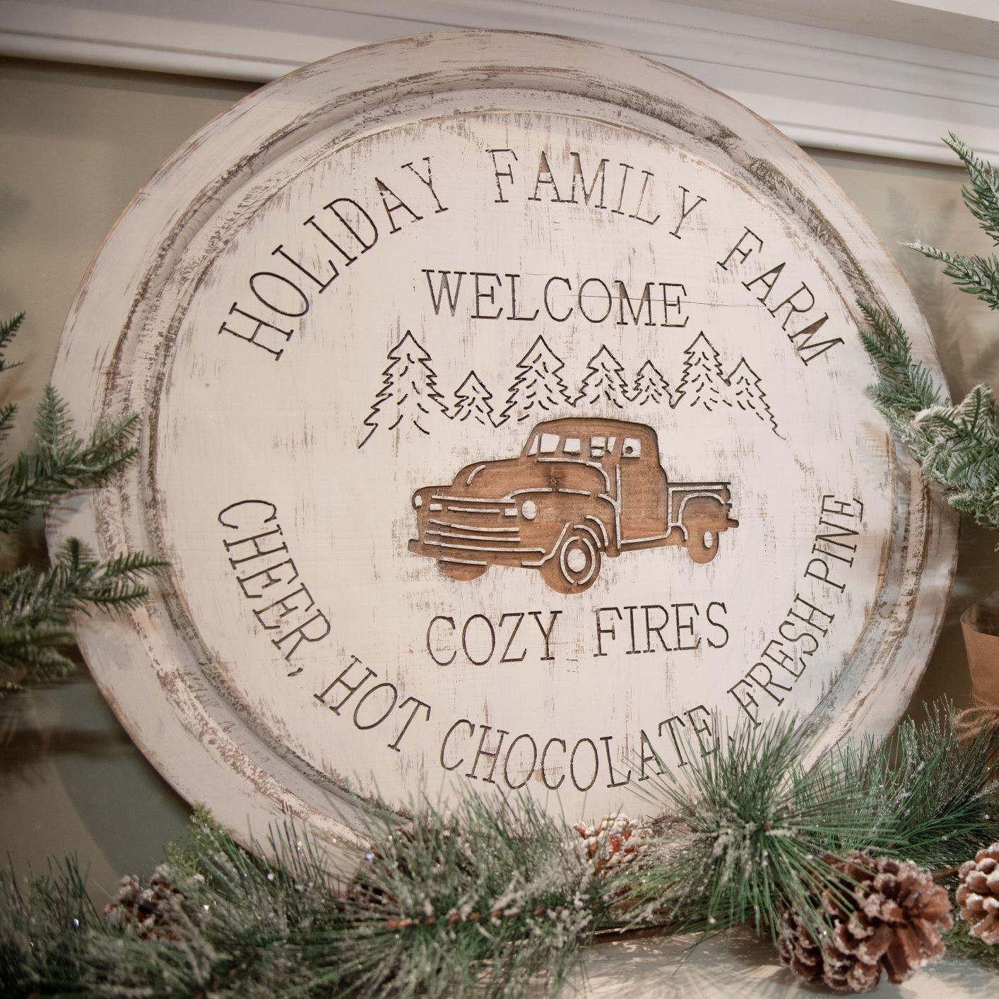 23.5" Round Holiday Family Farm Wood Sign - Signastyle Boutique