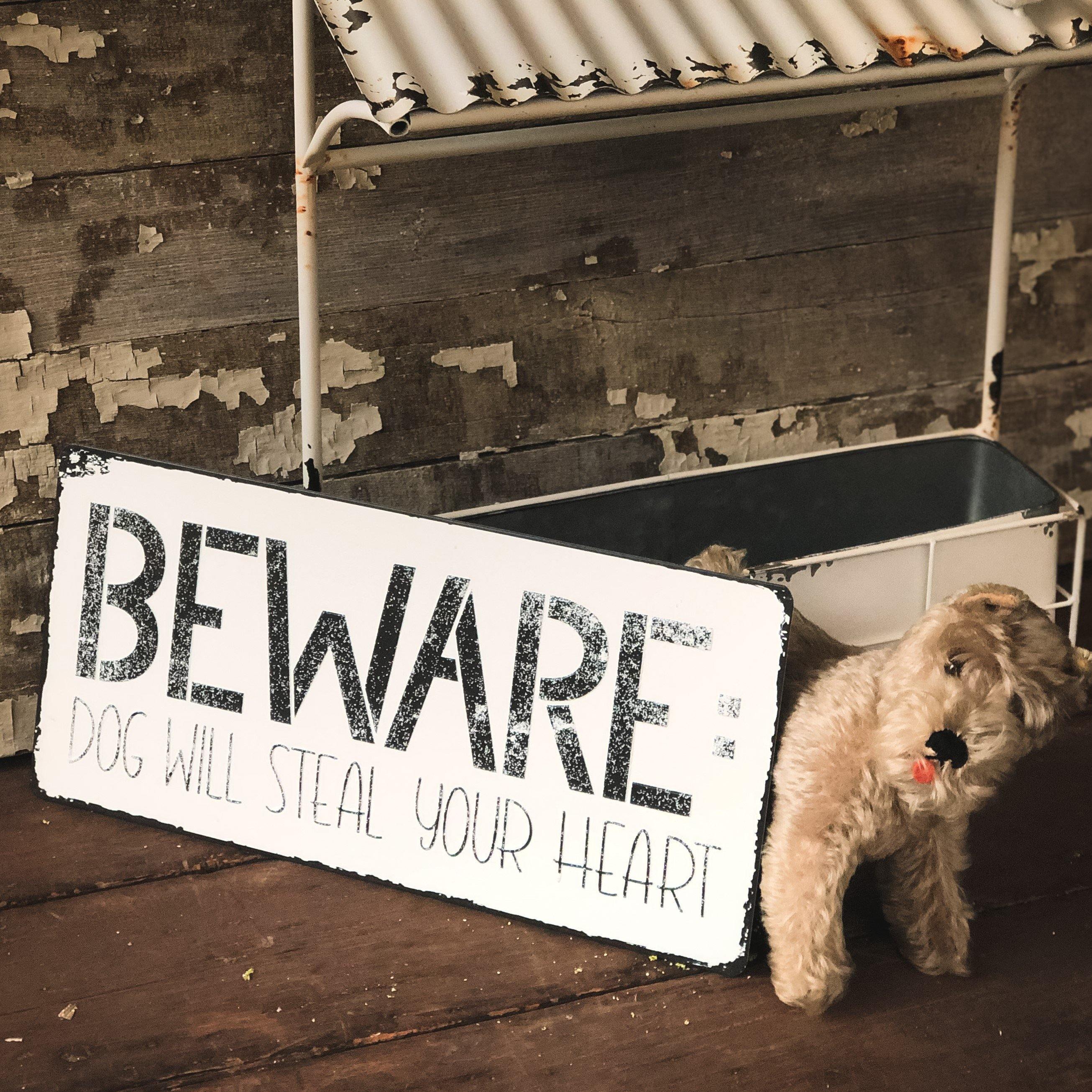 Dog Steals Heart Beware Sign-Art & Wall Decor-Rustic Barn Boutique